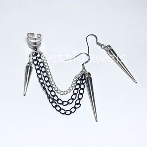 Unworn Big Spike Chain Ear Cuff Earrings Set